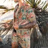 Herrspårsugnar Hawaiian Cardigan 2st Set Summer 3D Leopard Print Short Sleeve Button Shirt Beach Shorts Holiday Daily Two Piece Suit