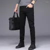 Men's Jeans Slim-Fit Korean Version Casual Black Stretch Straight-Legged Trousers