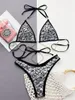 Dames Zwemkleding Y2K Pailletten Glanzende Bikini String Sexy Kettingen Bandage Badpak Halter Stijlvolle Dames Strandoutfit Bikini Badpak 2024