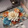 Tapis 3D peint peinture à l'huile florale diatomite tapis de sol anti-dérapant tapis anti-salissure salle de bain paillasson d'entrée