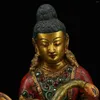 Decorative Figurines 9"Tibetan Temple Collection Old Bronze Outline In Gold Mosaic Gem Brahma Swan God Of Creation Worship Buddha Town House