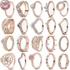 Cluster-Ringe Damenschmuck 925 Sterling Silber Klassischer Roségold-Serienring Funkelnde Wassertropfen Kronen-Charme Exquisite Geschenke