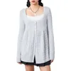 Women's Knits Women S Cable Knit Sweaters Casual Long Sleeve Square Neck Button Down Loose Tops
