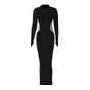 Casual Dresses WeiYao Women's Long Sleeve Bodycon Dress Sexy Maxi Monochromatic Slim Fit Round Neck Evening Party Club
