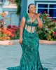 2024 Aso Ebi Hunter Green Mermaid Prom Dress Illusion Crystals Evening Formal Party Second Reception 50th Birthday Engagement Gowns Dresses Robe De Soiree ZJ43