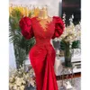 Size Arabic Plus Aso Ebi Red Mermaid Lace Prom Dresses Beaded Sheer Neck Veet Evening Formal Party Second Reception Gowns Dress