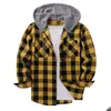 Vestes de course Printemps Automne Plaid Sweat à capuche Chemise Hommes Manches longues Casual Streetwear Patchwork Vêtements en vrac Bouton Dstring Vintage Drop Ot2Ni