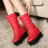 Boots Women Increased Internal Boots Wedge Mid Calf Boots Women Fashion Plush Warm Leather Snow Boots Round Toe Ladies High heels