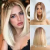 Wigs Short Straight Bob Synthetic Wigs with Bangs for Women Ombre Brown to Blonde Wig Cosplay Party Daily Heat Resistant Fiber Hair