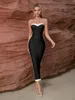 Casual Dresses Black Dress Women Elegant Luxury Strapless Bodycon Midi Calf Long Celebrity Evening Party Prom Gowns One Piece Activity