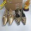 High quality wholesale Print Za2024 Low designer Spring Dew New Patent Womens Flower Shoes Heel Leopard Gold Pattern Animal Leather Pointed Metal Material