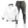 Tracksuits masculinos 2024 primavera e outono temporada rua correndo esportes tendência moda casual jaqueta emendada impressão manga longa conjunto