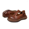 Zapatos de vestir Krasovki 4.5 cm Étnico Cuero genuino Otoño Mujeres Verano Plataforma redonda Cuña Primavera Hebilla de lujo Mary Jane Ladies Flats