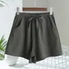 Damesshorts Katoenen linnen shorts damessportshorts zomer effen kleur hoog getailleerde zwarte shorts damesmode plus casual basic shortsL2403