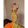 Elegant NEW Long Prom Dresses Sheer O Neck Orange And Yellow Sequin African Women Black Girls Mermaid Evening Party Gowns range