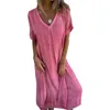 Vestidos casuais v-neck vestido solto mulheres boêmio estilo v pescoço verão para macio respirável meados de bezerro comprimento praia midi