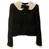 Women's Jackets designer brand Miu Black Short Coat Hook Flower Doll Neck Thick Tweed Cardigan Set Small Top Winter New WQ3P