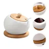 Dinnerware Sets 1 Set Ceramic Condiment Jars With Spoon Lids And Wood Tray Seasoning Container Pots For Kitchen