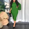 Casual Dresses Autumn Winter Elegant Solid For Girls Teens 2024 Sexy Hip Wrap Side Slit Long Sleeve O Neck Backless Dress