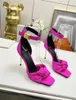 Dress Shoes Sexy High Quality Genuine Leather Heel Slippers Silk Bow Tie Vamp 9.5cm Women Sandal Ladies Pumps Ankle Strap
