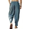 Cropped Pants for Mens Loose Cotton Linen Drawstring Hip-hop Lantern Pant Yoga Casual Workout Leggings