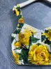 100% bawełniany Camisole Sexy Women Beach Holiday Yellow Rose Flower Print Spaghetti Strap Laptops Lady High Street Top