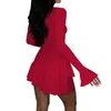 Lässige Kleider Sexy Pailletten Kurze Damen Tiefer V-Ausschnitt Unregelmäßiger Saum Midikleid Damen Slim Flare Sleeve Prom Cocktail