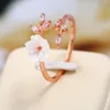 With Side Stones Delicate Zircon Crystal Leaf Shell Flower Ring For Women Ladies Girls Rose Gold Color Finger #272054