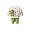 Kläderuppsättningar Autumn Winter Spädbarn Toddler Casual Bear Thicken Set-Kids Baby Boys 'Long Sleeve Sweatshirt Jogger Pants 2-Piece Outfit 0-3y