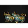 Figurines décoratives une paire de Feng Shui exquis cuivre cloisonné émail richesse bétail plaqué or Statue