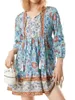 Casual Dresses Women Summer Mini Dress Floral Print 3/4 Lantern Sleeve V-Neck Button Packet Beach Party Boho