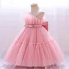 Robes de fille Enfant en bas âge filles rose 1er anniversaire robe en tulle élégant arc de mariage enfants fête princesse bébé dentelle demoiselle d'honneur robe de bal de soirée