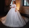 Prinzessin-Ballkleid-Hochzeitskleid, glitzernde schulterfreie Pailletten-Brautkleider, individuelle Perlen, langärmelige Brautkleider