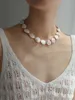 Brass With 18K Gold Real Natural Baroque Pearl Choker Necklace Wedding Jewelry Runway T Show Party Gown Gothic Japan Korean 240306