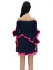 Casual Dresses DEAT Fashion Women's Sticke Dress Slash Neck Sleeveless Contrast Colors Off Axla 2 PCS Spring 2024 Tide 7Ab3518