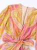Willshela Women Modna moda wydrukowana pusta mini sukienka z zapinem mini vintage Vinted Długie rękawy żeńskie sukienki damskie 240312