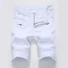 Shorts masculinos verão novos shorts jeans masculinos rua zíperes tendência elástica pregas personalizadas ultra-fino rasgado shorts branco vermelho preto masculino j240322