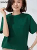 T-shirt Femme T-shirt femme 2023 haut d'été solide à manches courtes col rond ample 100% coton décontracté chemise femme Harajuku coréen Womens T-shirt 240322