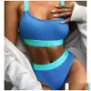 Women'S Swimwear 2024 Split High Waist Solid Color Bikini Womens Swimsuit Drop Delivery Apparel Clothing Dhewu