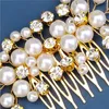 Hair Clips Elegant Artificial Pearls Combs Rhinestone Headpieces For Bride Wedding Gold Color Alloy Hairpins Women Party Jewelry