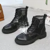 Boots Summer Ankle Women's 2024 Chunky Hollow Out Shoes Brand Female Black Round Toe Lace-Up Ladies Fashion Platform Comfort