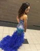 Vestidos de fiesta Sexy Royal Blue Long Prom 2024 African Black Girls Beads Graduación de vestidos de noche.