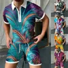 Survêtements pour hommes Summer 3D Digital Imprimé Chemise à manches courtes et shorts 40 Costume régulier Mens Slim Fit Double boutonnage Big Tall