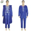 H D African Suit for Men Sabi Shirt Spodnie Zestaw Topy z długim rękawem Haftowe ubrania Agbada Boubou Africain Homme Tradycyjne szaty 240313