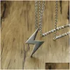 Pendant Necklaces Men Gray Lightning Necklace Stainless Steel Bolt Thunder Flash Charm Male Jewelry 20 -24 Inch Drop Delivery Pendants Dhi83