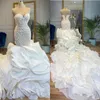 Cascading Ruffles Cathedral Train Mermaid Wedding Dresses Bridal Gowns 2021 Sweetheart Corset Back Pärled Work Arabic Church Plus 5995177