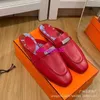 Muiltjes Sandalen Halve kop Loafers Leren pantoffels Buitenlandse handel Damesschoenen Echt leer Platte bodem Slippers Dames bovenkleding Koeienhuid met logo HBN9UZ