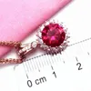 Pendants Ruby Flower Necklace Plated 14K Rose Gold Shiny Luxury Fashion Pendant Ladies Wedding Jewelry For Girlfriend