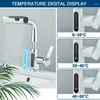 Badrumsvaskar kranar temperatur digital displaybassäng kran för dra ut vattenfall ström 3 vägs sprayer kallt vatten mixer tvätt kran