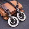 Chaînes 2pcs rétro cadeau de Noël mode pendentif bijoux cordon en cuir réglable hommes femmes double cercle collier